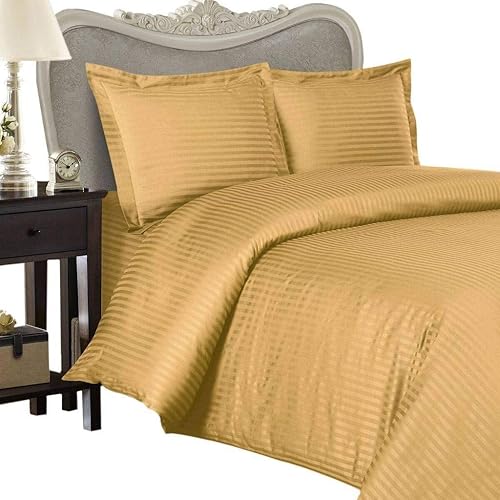 DOUBLE Size, GOLD Damask Stripe, 1500 Thread Count  1500TC Long Staple 100-Percent Ultra Soft Egyptian Cotton, Sateen Weave, THREE (3) Piece Bed