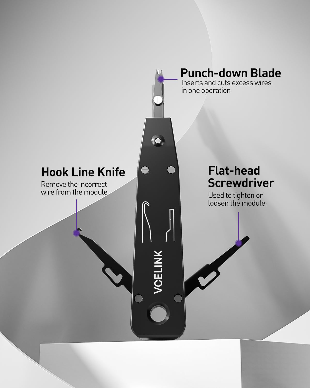 VCELINK Punch Down Tool, Black Ethernet Krone Tool, Insert & Cut Terminations in One Operation - Image 2
