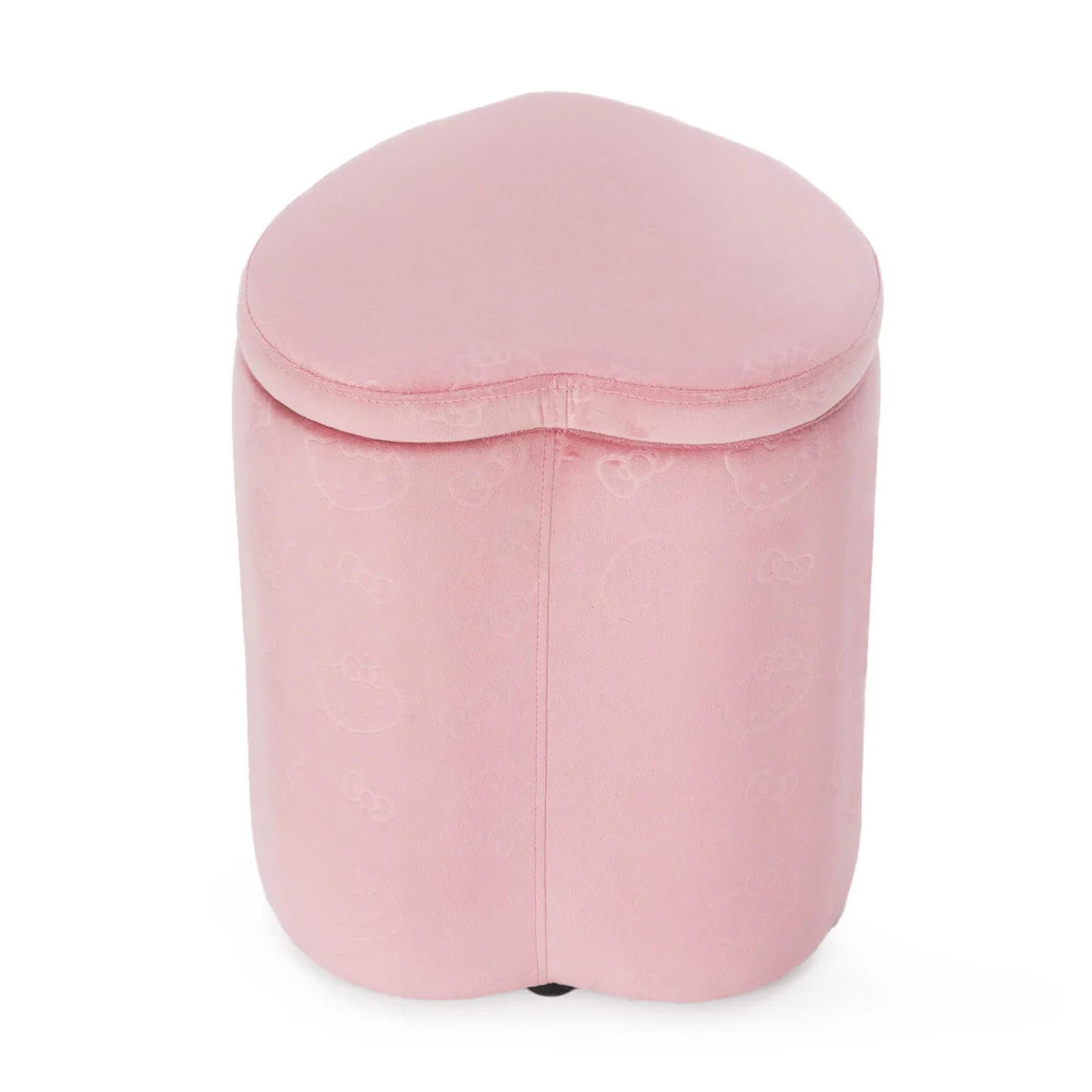 Impressions Vanity Hello Kitty Heart Storage Ottoman Chair, Soft and Velvety Fabric Padded Makeup Stool with Comfy Polyurethane Foam, Contemporary Ottoman for Bedroom and Living Room Decor (Pink)