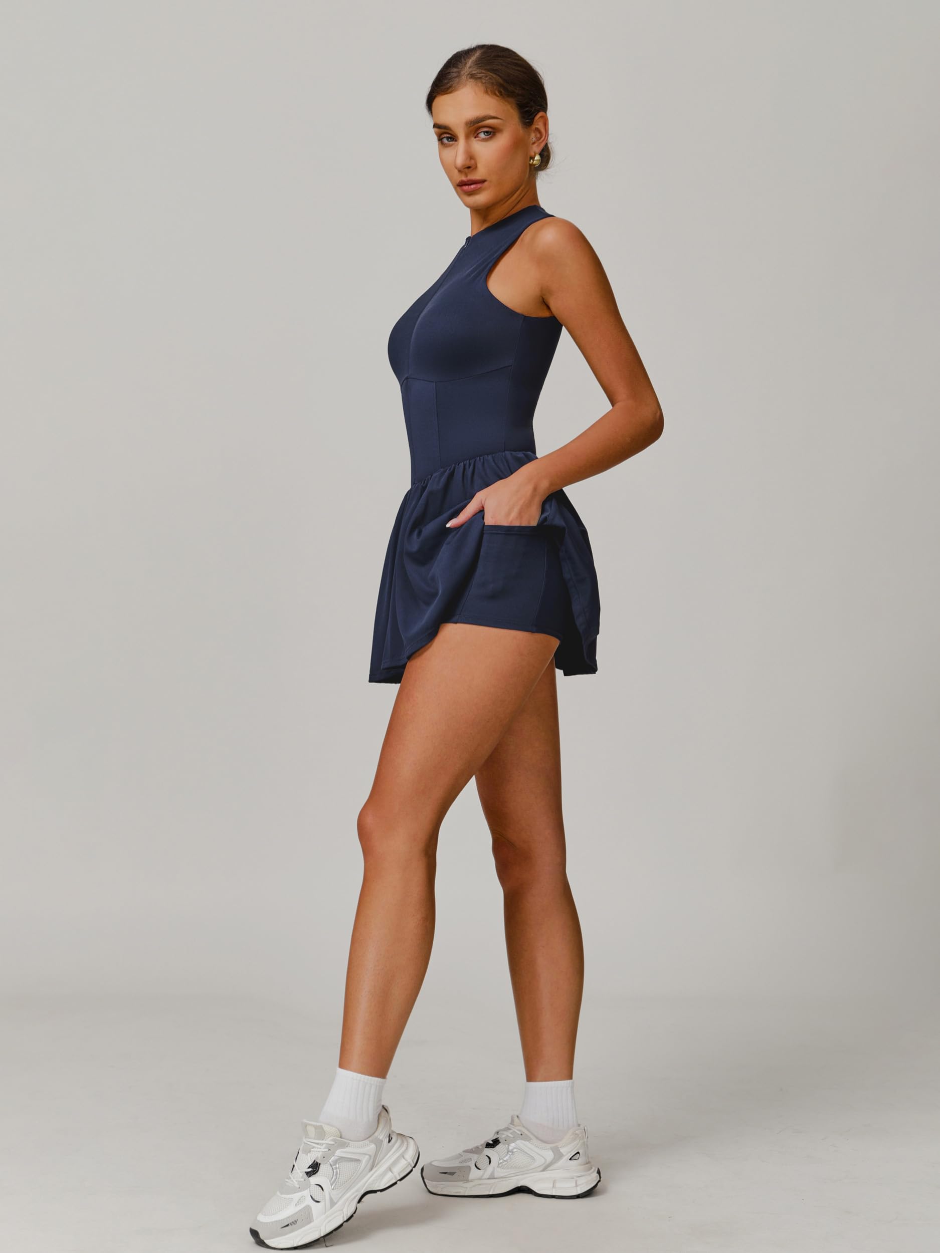 IDOPIP Tenniskleid Damen mit Hose drunter für Sport: Ärmellos kurz Sommerkleid Shorts mit Tasche und integriertem BH - Sommer Sportkleid für Tennis, Golf und Yoga