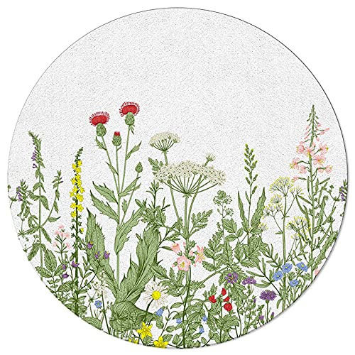 Round Area Rugs 3 Ft Diameter For Nursery Room Retro Garden Plants Rustic Herbs Flower Design Decorative Rug Carpet Floor Mat Yoga Mat For Boys Girls Playroom Home Decor #TOP1