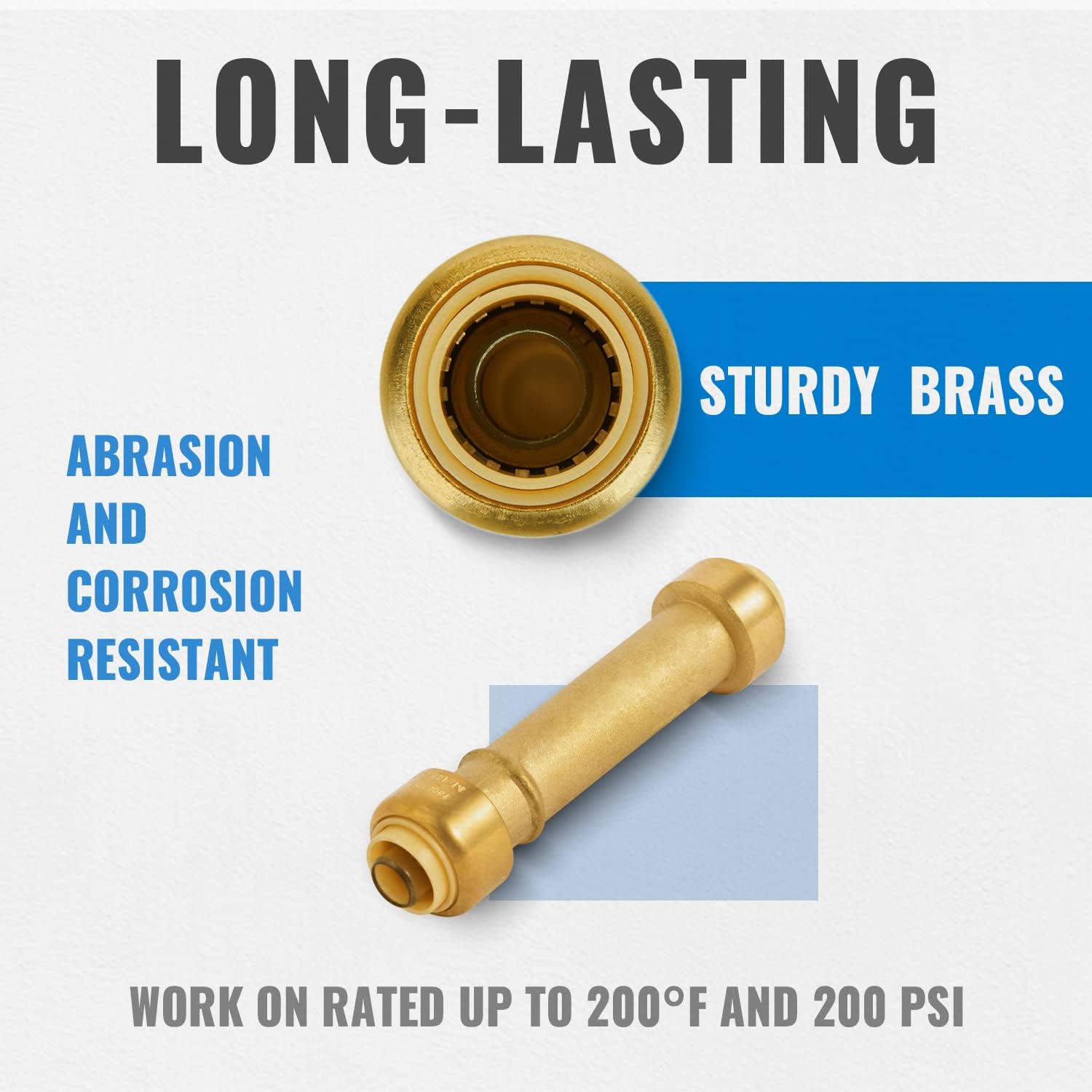SUNGATOR 1/2 Inch Slip Coupling, Fatest Way for Emergency Repair and Leaks Fix, No Lead Brass Push-to-Connect Plumbing Fittings for PEX Pipe, Copper, CPVC, PE-RT, With 1 Disconnect Clip, Pack of 2