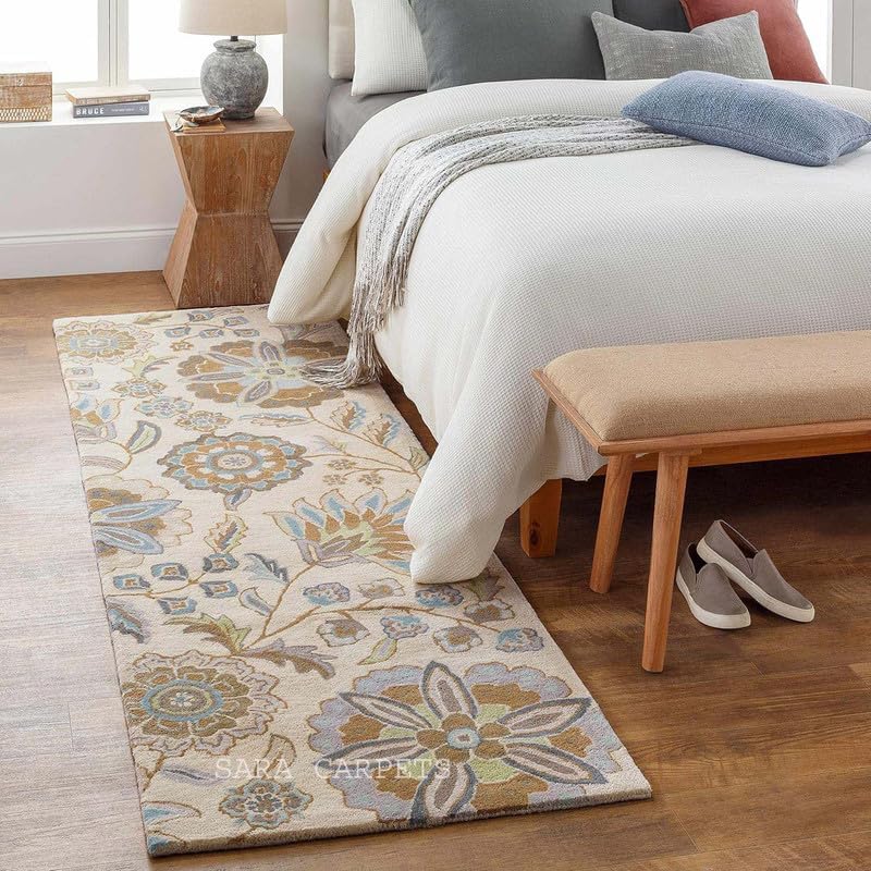 Image of Modern Abstract Hand Tufted Wool Floor Carpet for Home decore Living Room|Home and Bedroom & Hall 6x6 feet (180 x 180cm) Beige H43