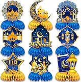 HOWAF 9 Piezas Eid Mubarak Decoracion, Centro de Mesa Panal de Abeja para Eid Mubarak Centros de Nido de Abeja de 3D para Ramadan Decoracion Eid Mubarak Islam Decoracion Fiesta Decoración Mesa Comedor