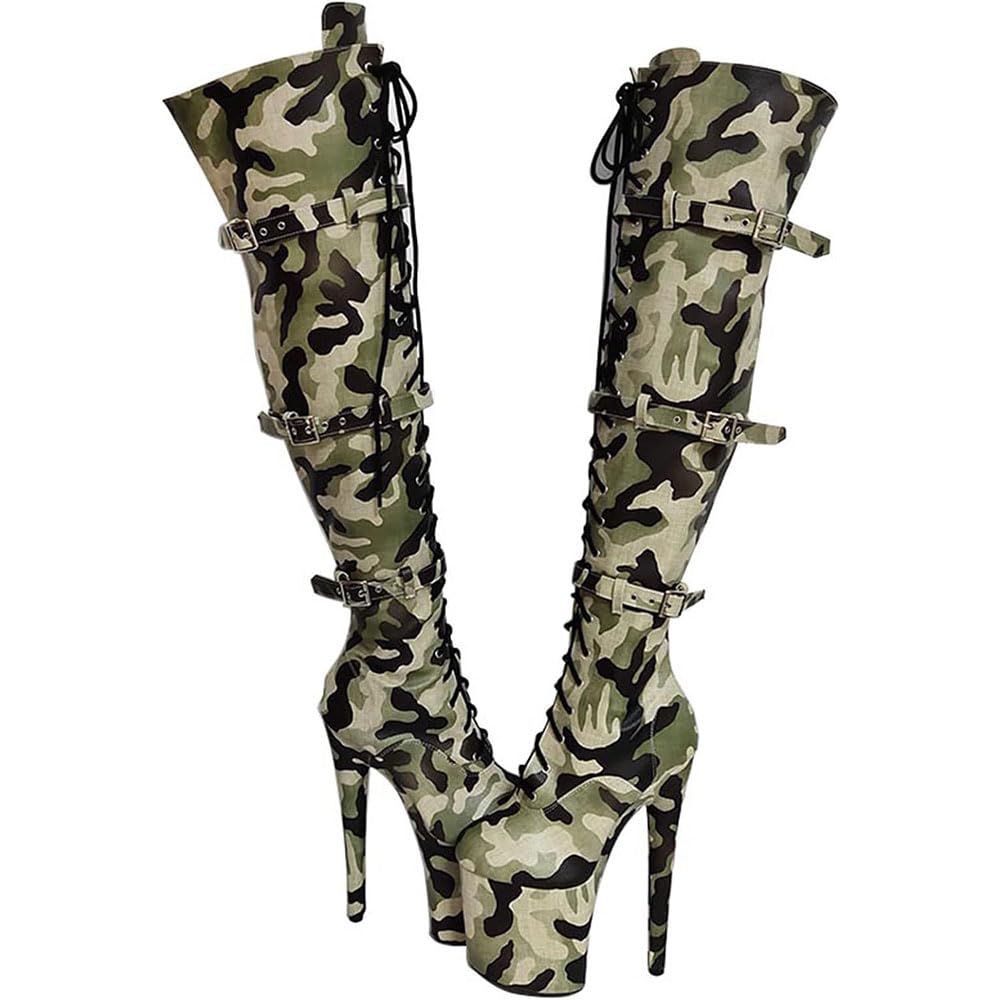 Sponyborty Women's F 20 Cm Camouflage Sexy Overknee Boots Waterproo Platform High Heels Large Night Club Sexy Model Pole ﻿Dance Shoes /F/38Eu
