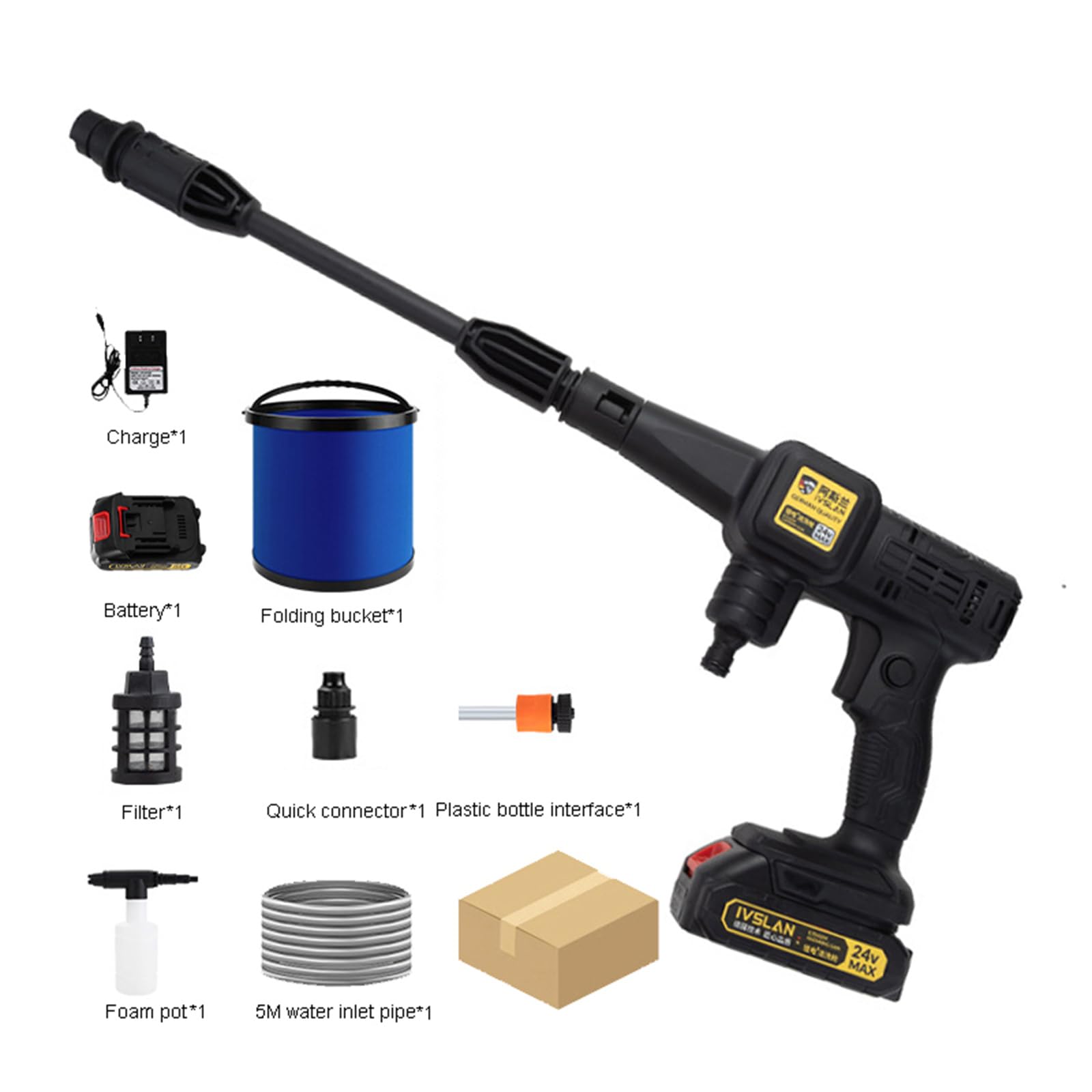 Pistola Per Idropulitrice A Batteria, Kit Rondella Elettrica, Pulitore Elettrico Portatile Con Ugello Regolabile, Lavaggio Auto Piante Da Irrigazione Recinzione Patio,One battery