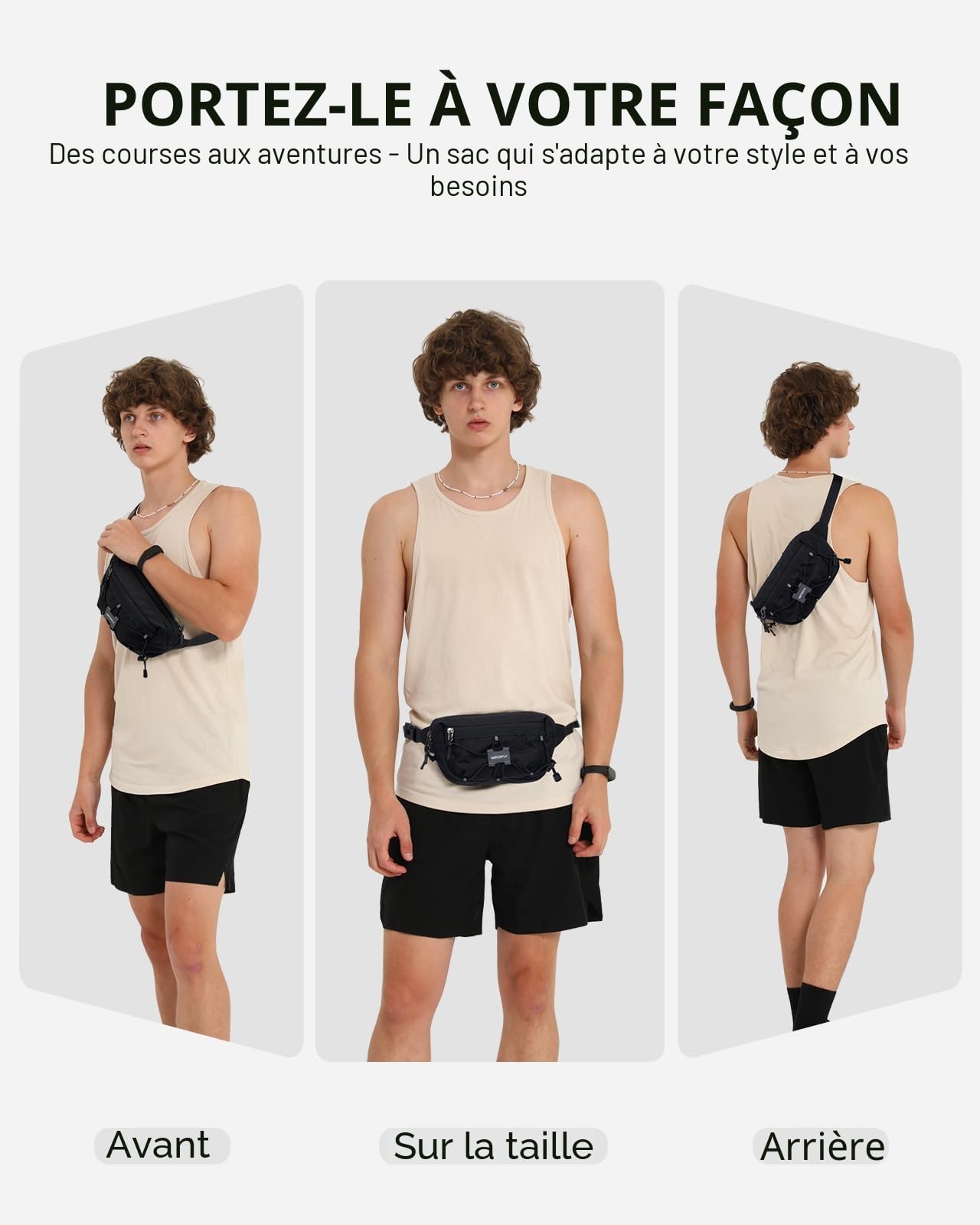 Waterfly Petite Sac Banane Homme Femme avec RFID Blocage Sacoche Banane Antivol avec Ceinture Réglable pour Voyage Randonnée Cyclisme Balade Ville Vacances Noir