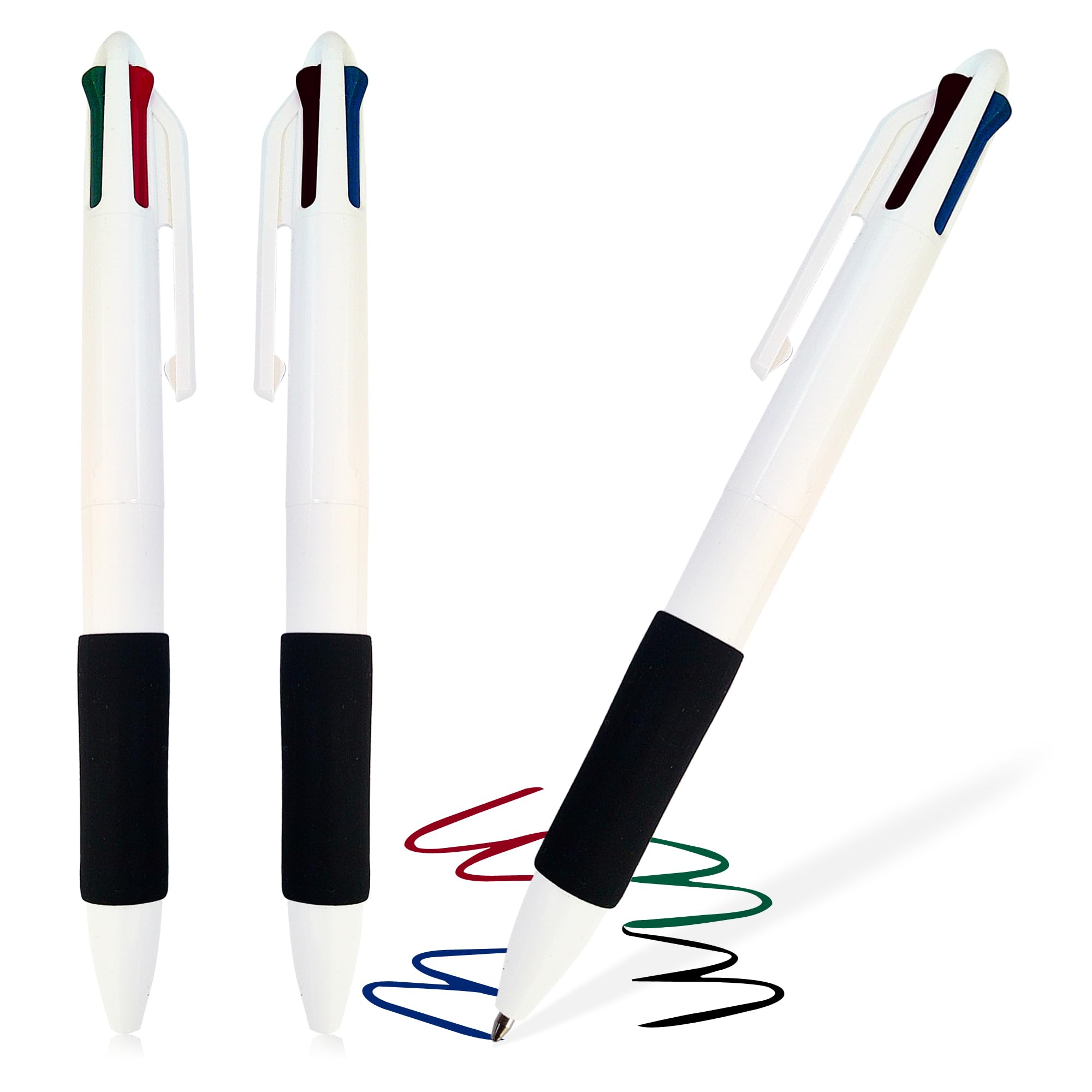 G4GADGET 4 Colour Pen – 3 Pack Multicolour Retractable Ballpoint Pens | Black, Blue, Red, Green Ink | Smooth Writing Medium Tip Biros for School, Office, Colour Coding & Journaling