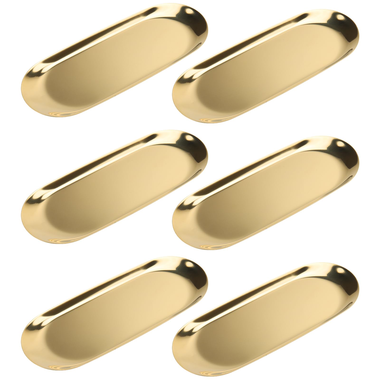6 piatti da portata in acciaio inox dorato, piccoli vassoi decorativi, ovali, piatti decorativi allungati, per gioielli cosmetici (23 x 9,5 cm)