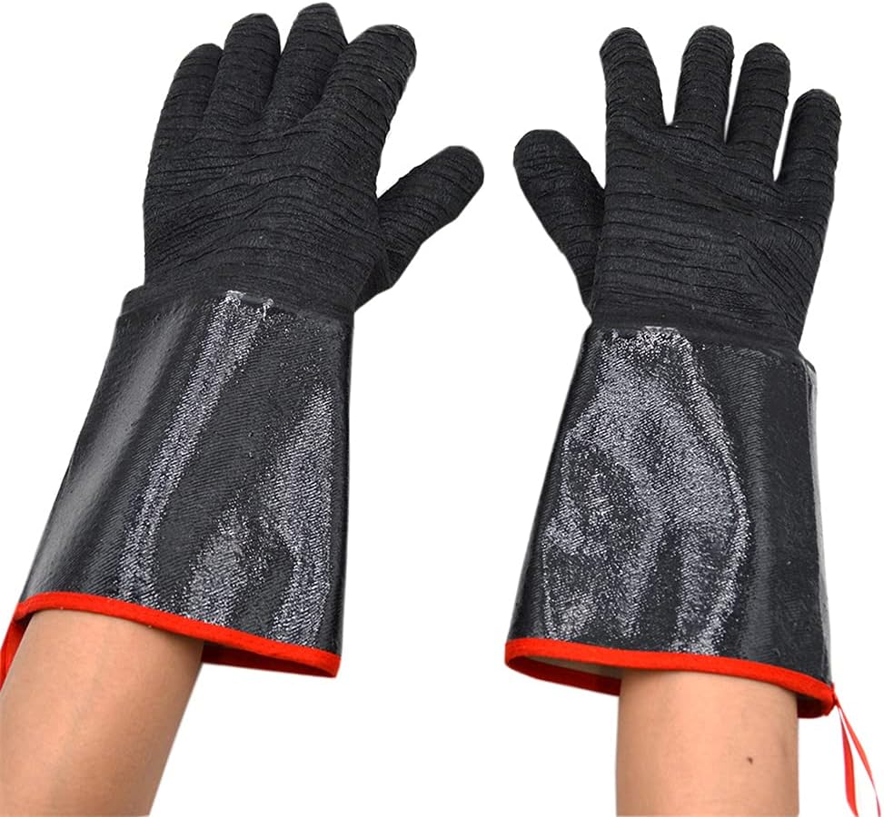 BBQ Gloves 14 Inches,932℉,Heat Resistant, Grill, Cooking Barbecue, to Handling Heat Food Right on Your Fryer,Grill,Oven.Waterproof,Fireproof,Oil Resistant Neoprene Coating （2 Pairs） (Long-14 inches)