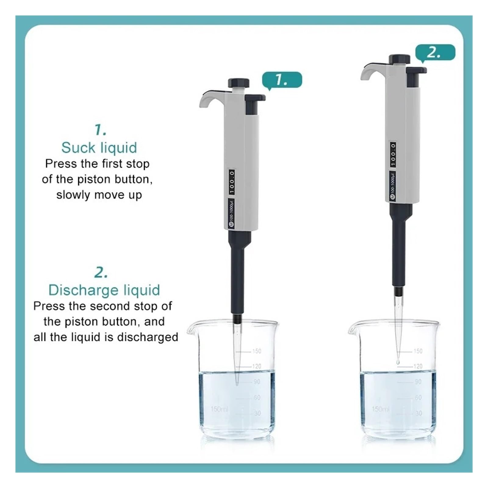 Pipeta Micropipeta De Laboratorio, Pipeta Digital Automática, Equipo Químico Plástico Ajustable Con Puntas 0,1-10ml, 2 Uds para laboratorio(M500-5000ul)