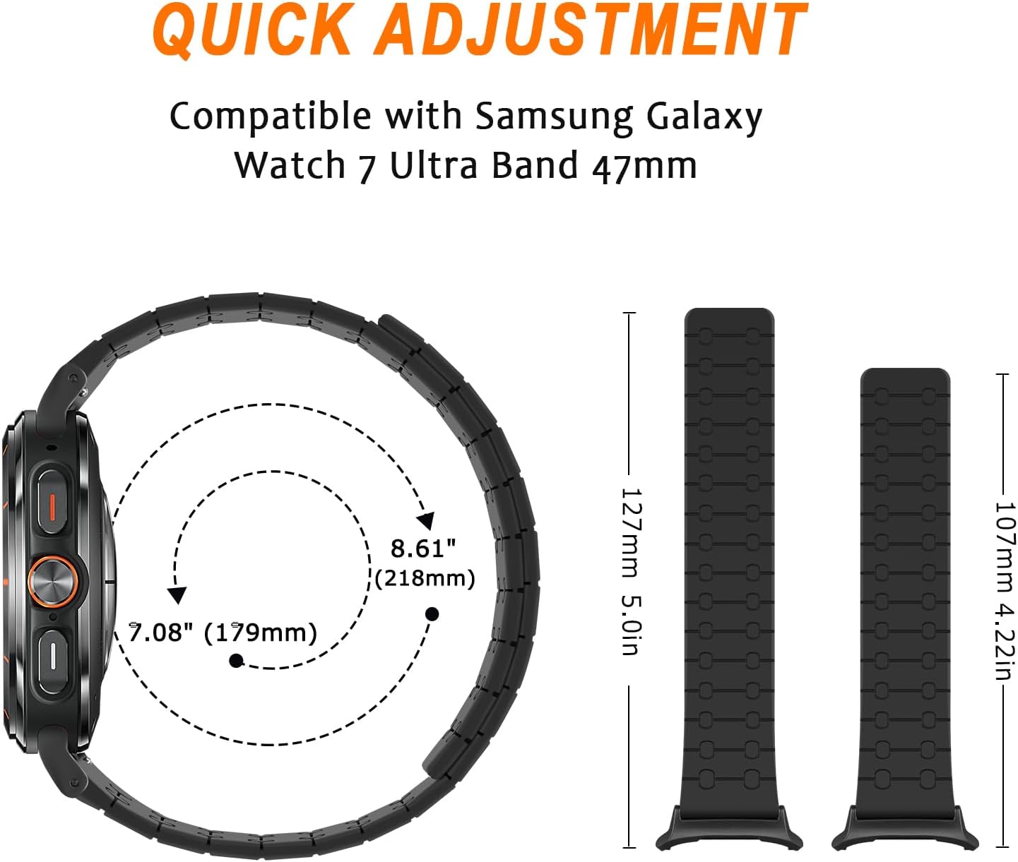 Magnetic Band Compatible with Samsung Galaxy Watch Ultra 2/Ultra (2025/2024) Band 47mm, 22mm Silicone Sport Strap for Women Men, Black - Image 6