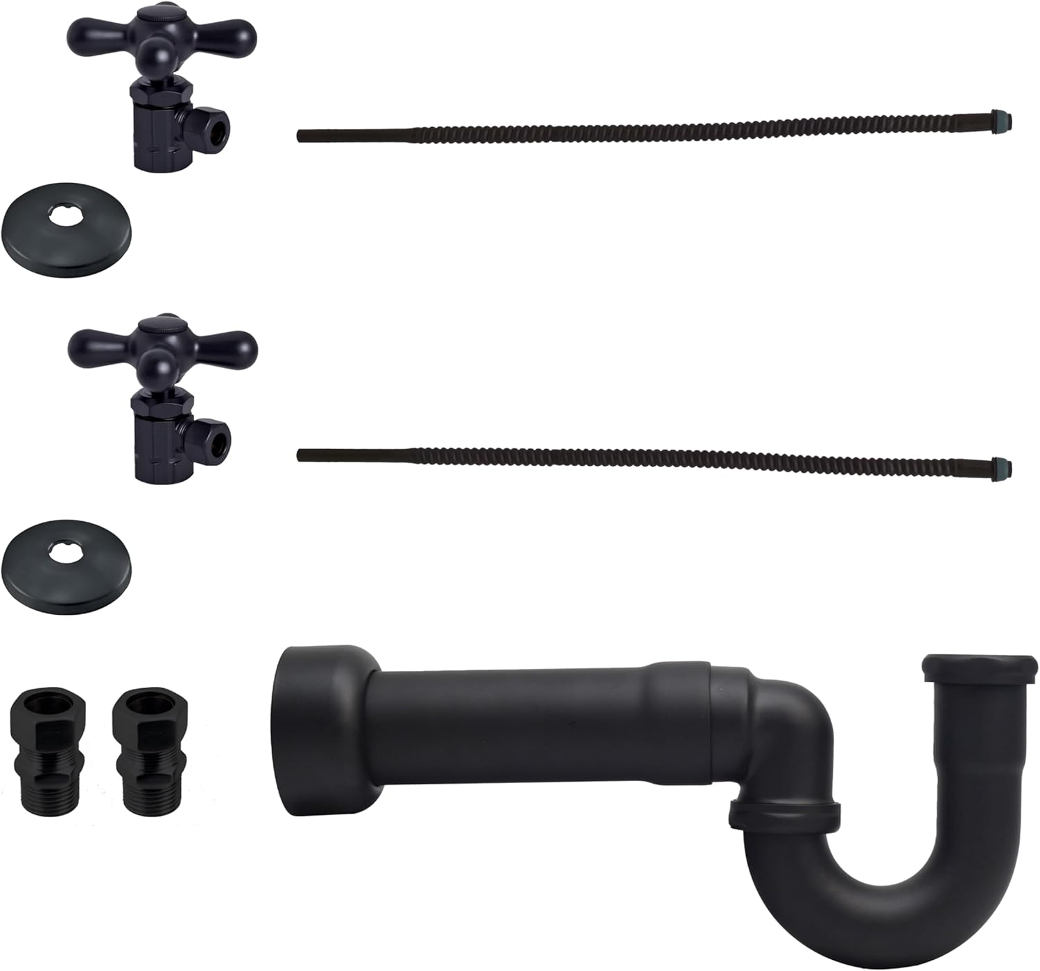 Westbrass D1638L-62 LA-Style Freestanding Lavatory Pedestal Sink Kit with Supply Line Risers, P-Trap, Flanges and Cross Handle Angle Stops, Matte Black