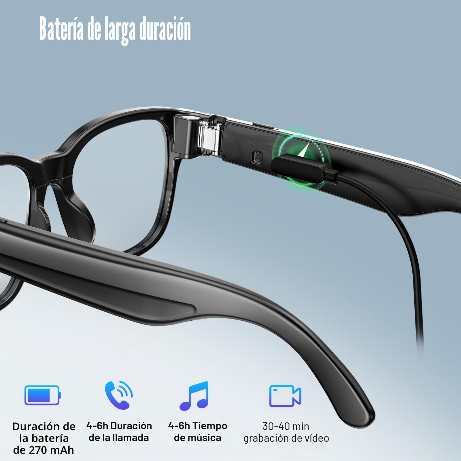 OBEST Gafas Bluetooth con cámara 1080P, gafas de sol inteligentes con grabación de foto/vídeo/audio, asistente de voz AI, traducción en tiempo real y telefonía Bluetooth