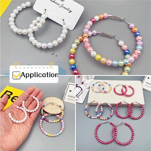 Miniatura 6 de 400 cuentas de perlas AB coloridas y brillantes de plástico sueltas, para hacer joyas, aretes, pulseras, collares, decoración del hogar (blanco AB)