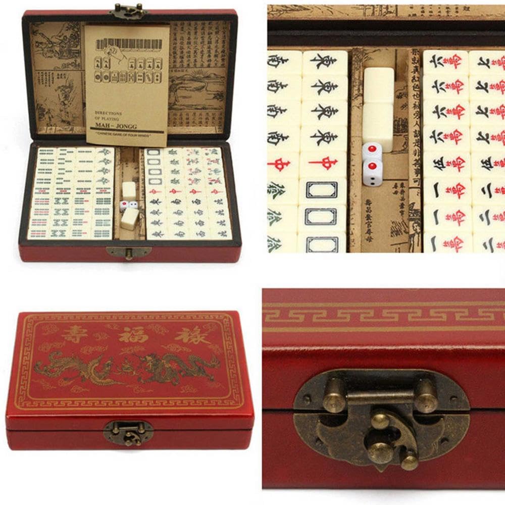 Mahjong Traditionnel Chinois Portable, Mini Jeu Adapté aux Jeux Familiaux, Fêtes et Jeux Amusants pour Adultes