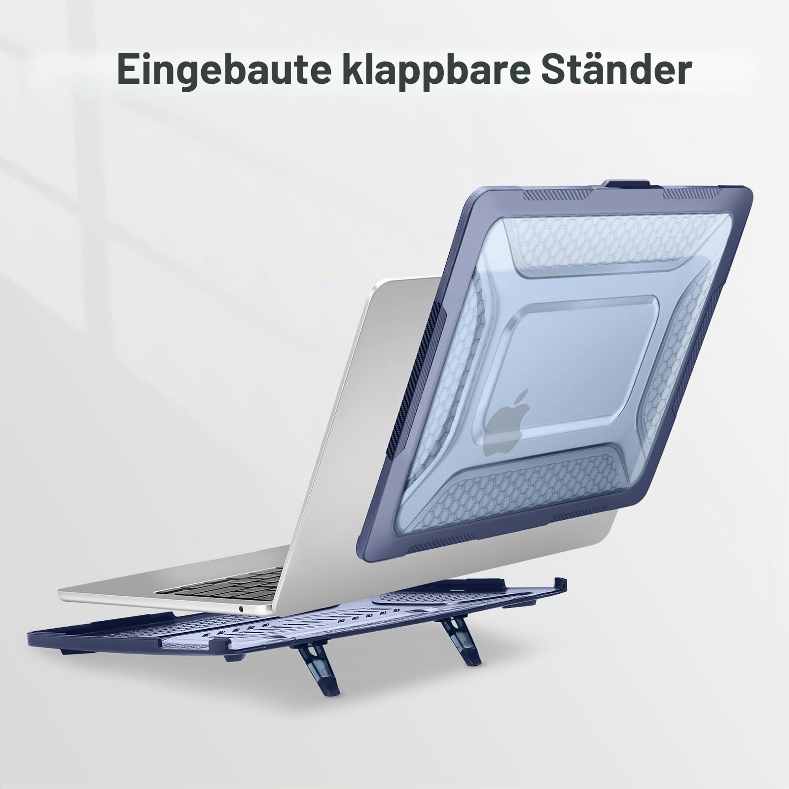 MOSISO Kompatibel mit MacBook Air 13 Zoll Hülle M5 M4 M3 M2 2026 2025-2022, Honigwabe TPU Bumper Hartschale Klappständer&Tastaturschutz für MacBook Air 13,6 Zoll A3449 A3240 A3113 A2681, Marineblau