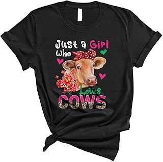Just A Girl Who Loves Cows Cute Floral Cows Women Girls with Cow Leopard Flowers Farmer Lover Unisex T-Shirt