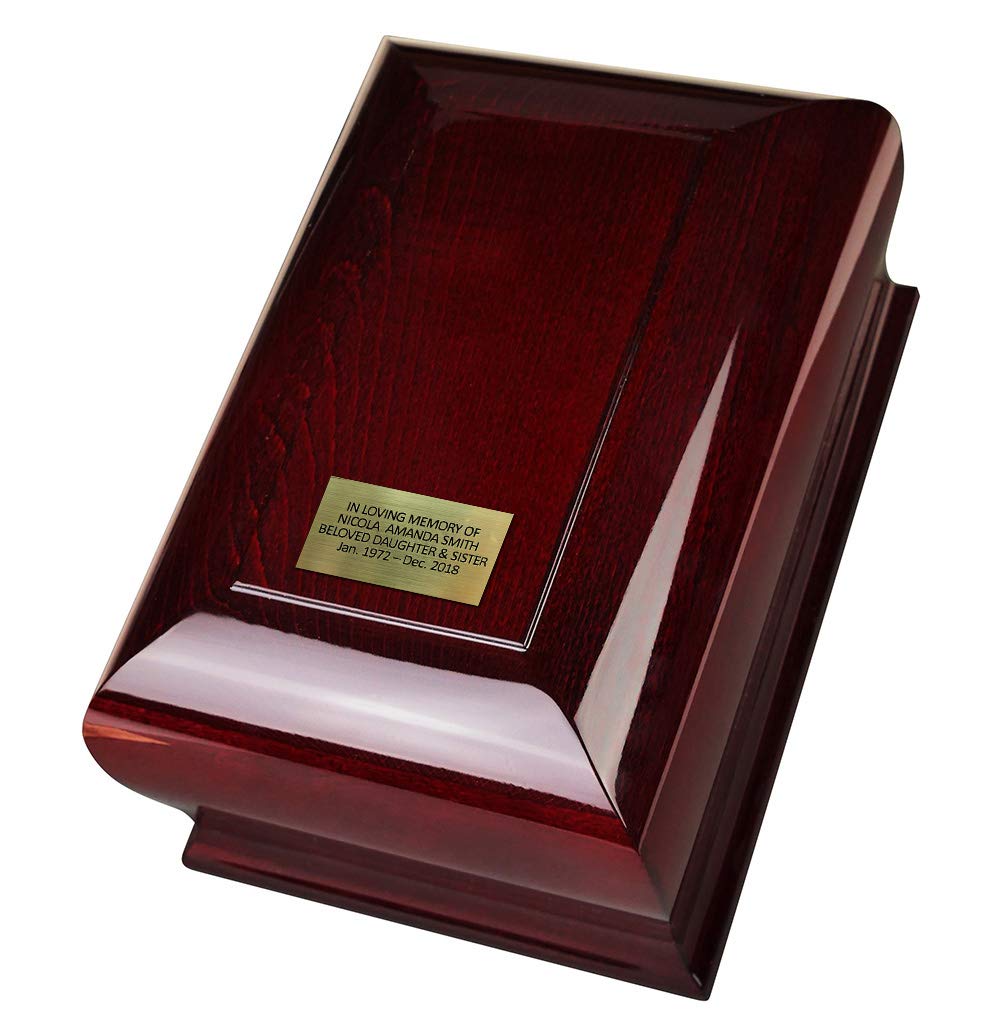 Human Cremation Urn PERSONALISED with memorial plaque Wooden ashes casket, URN (Mahogany) (Plain + Memorial Plaque)