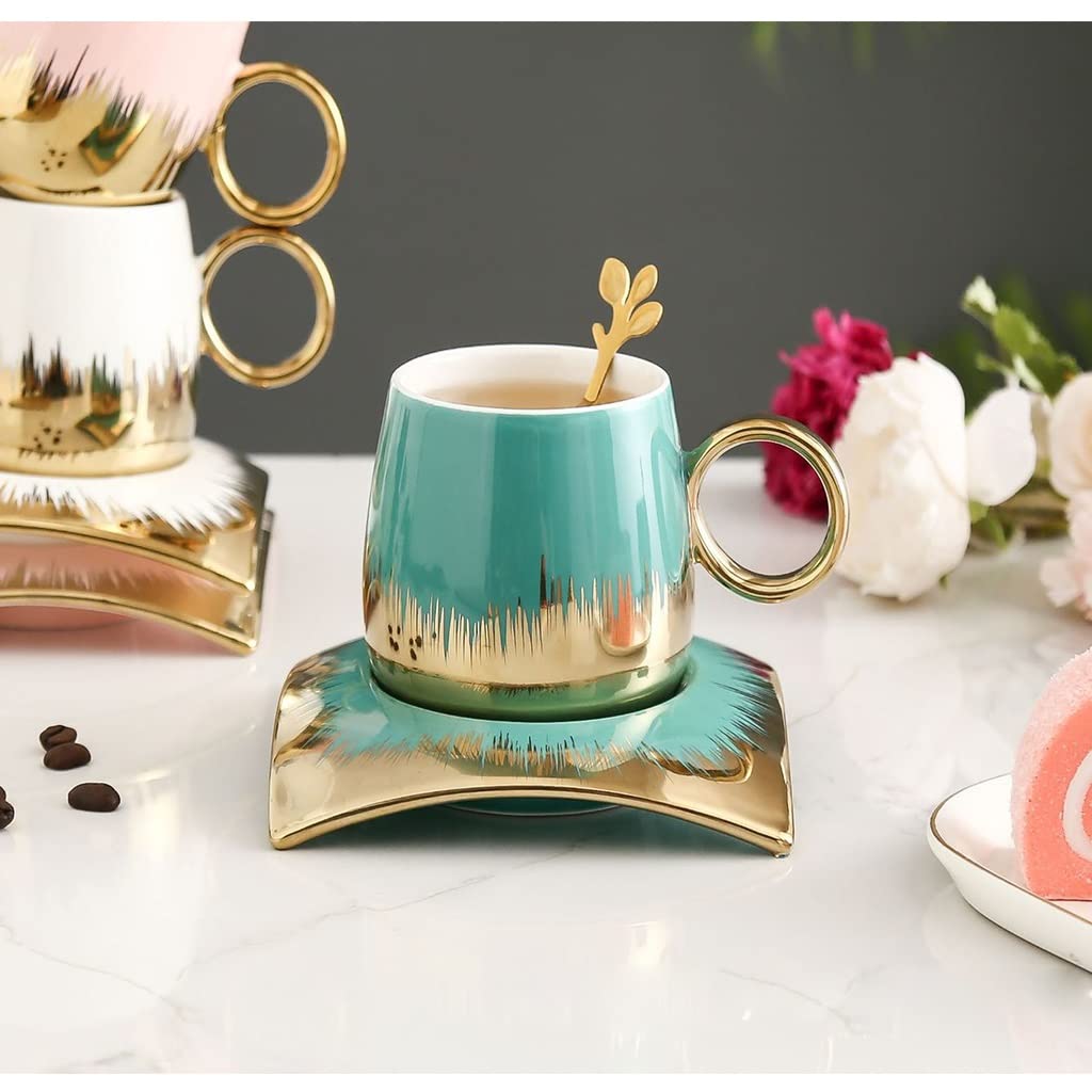 8pcs Ceramic Coffee Cup Saucer Set With Luxury Gold Rim - View #10