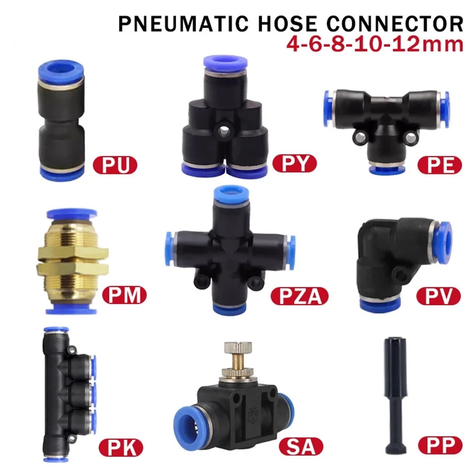 5PCS Pneumatic Fitting Pipe Connector Tube Air Quick Fittings Water Hose Couping 12mm PE/PU/PY/PK/PM/PZA/PV/SA(PU(10PCS))