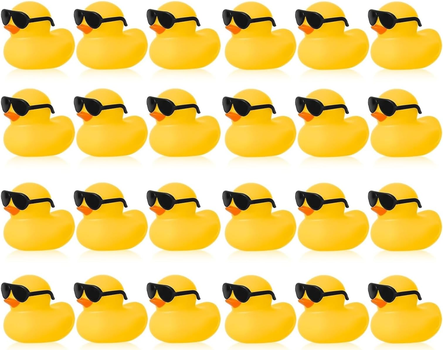 24 Set Mini Rubber Ducks with Sunglasses, Tiny Bath Rubber Ducks Bulk for Car Dashboard Decorations Cruise Birthday Party Favors (Yellow)