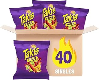 Takis Fuego 40 Count Snack Size Multipack - Extreme Spicy Rolled Tortilla Chips Hot Chili Pepper & Lime Flavored