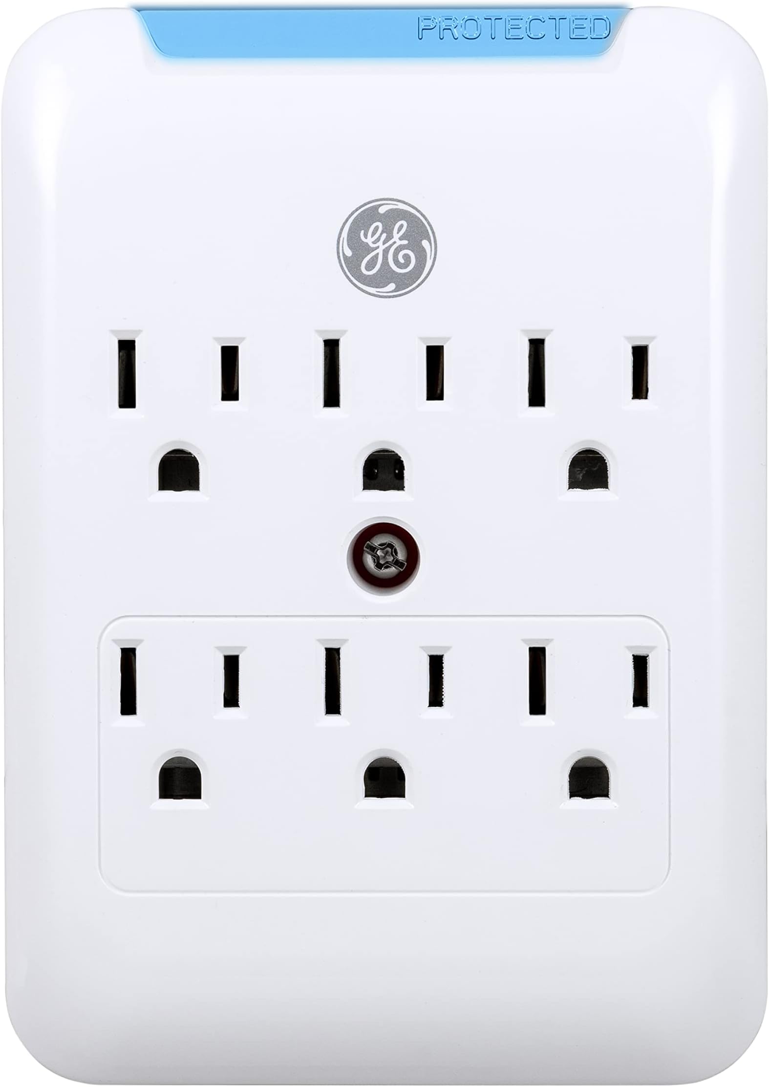 GEPro 6-Outlet Extender, Surge Protector, Charging Station Wall Tap, Protected Indicator LED, 3-Prong, 540 Joules, Warranty, UL Listed, White, 38431