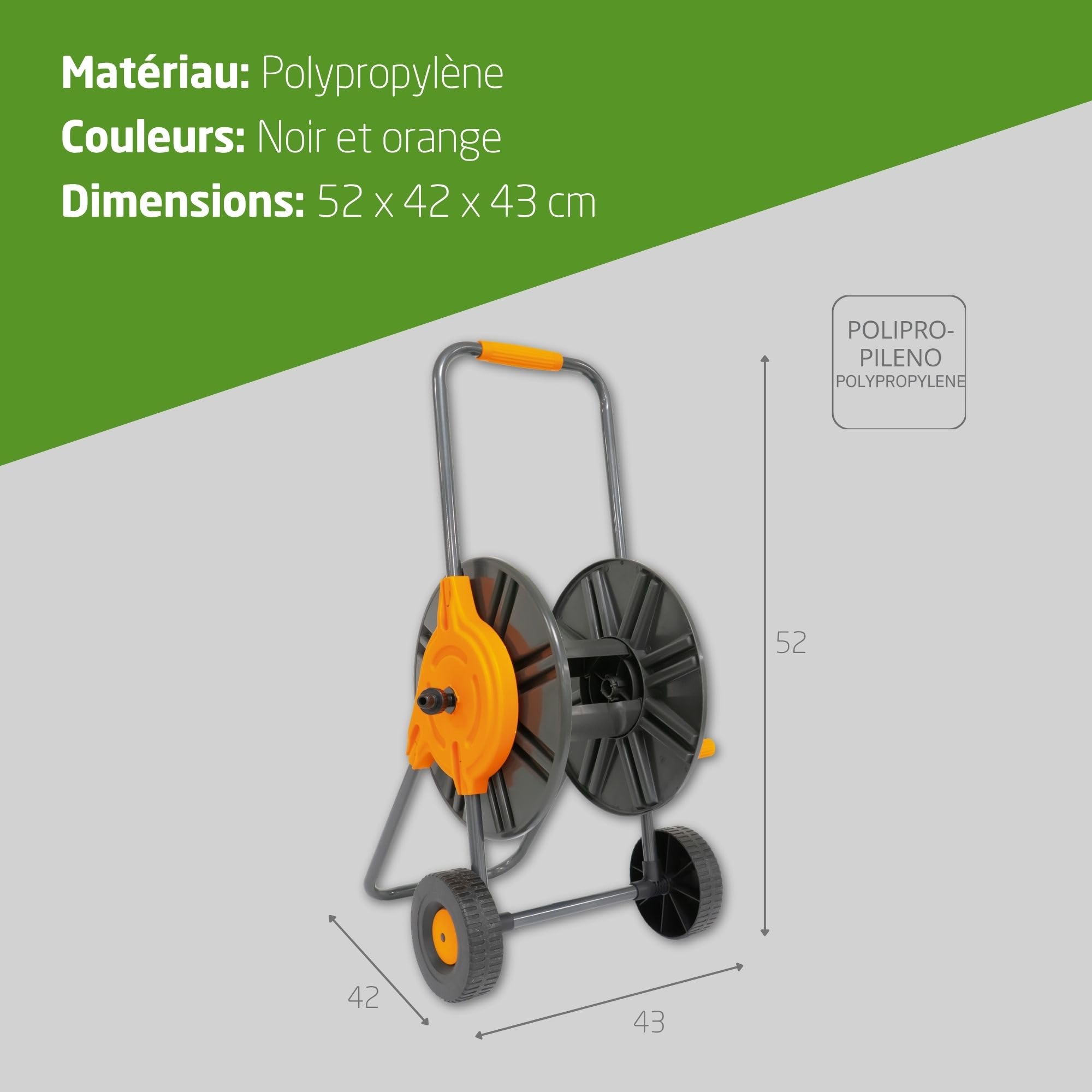Amig - Dévidoir | pour 1/2" | 1/2" - 45 M | Enroulé Jusqu'À 45 M | avec Manivelle Manuelle pour Un Ramassage Facile | Polypropylène | Orange Et Gris