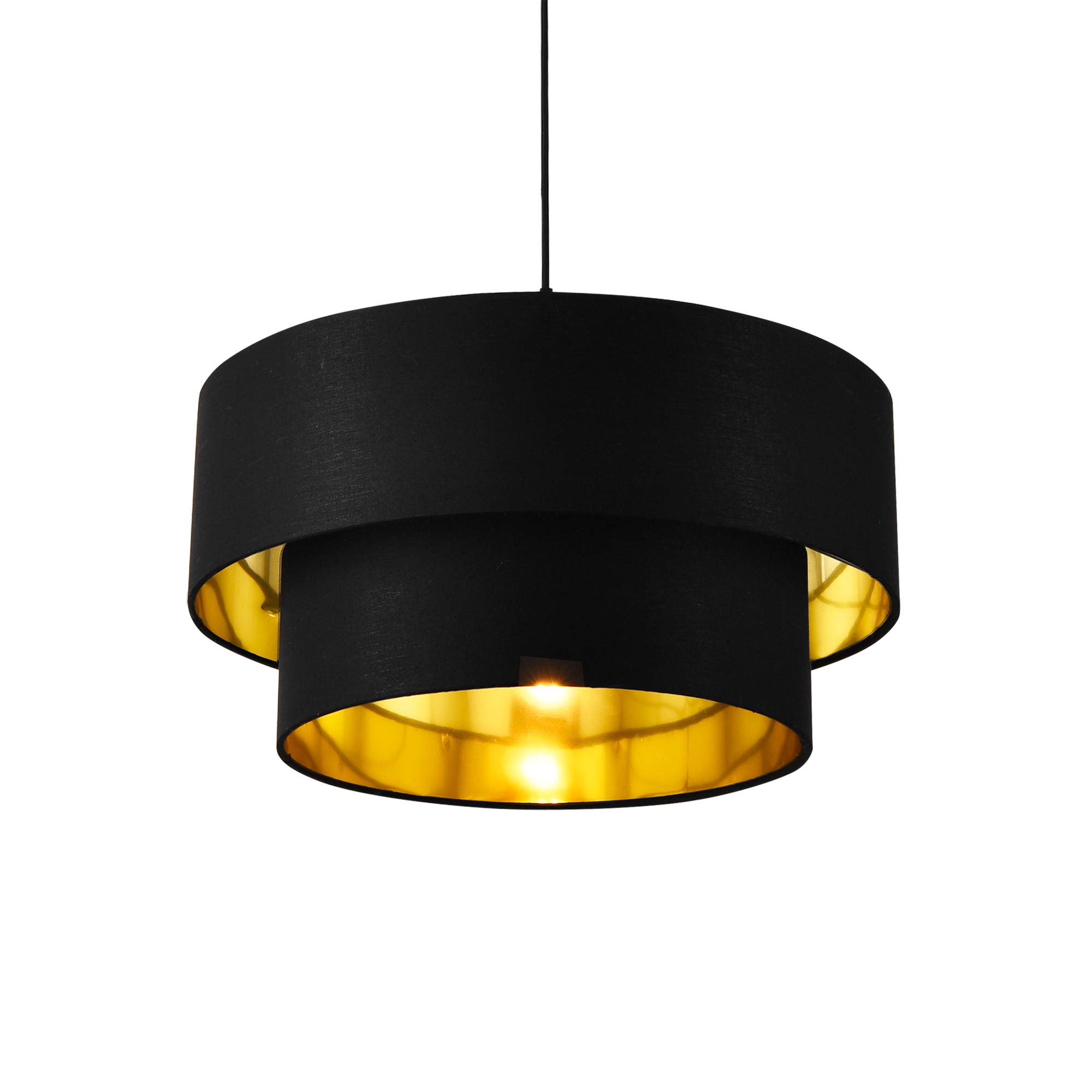 lux.pro Lámpara Colgante Lámpara de techo 149 cm con Cable E27 60W Luz Efectiva Iluminación interior 230V 50Hz Interruptor de pared Diámetro de pantalla 40 cm Negro y Dorado