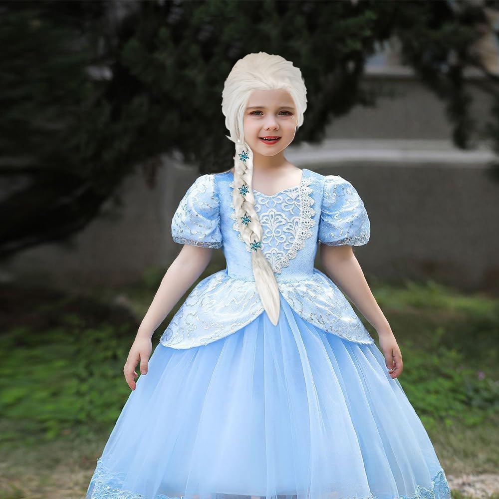 FENGQ Peluca De Elsa Para Niña – Trenza Larga De Princesa Con Accesorios De Copo De Nieve, Ideal Para Halloween, Carnaval Y Fiestas De Disfraces