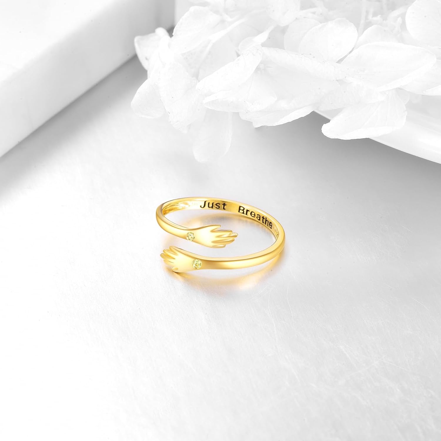 KECHO 14K Ring for Women Hug Ring Gold Adjustable Hug Hand Rings Just Breathe Jewelry Valentines Day Gifts (hug)