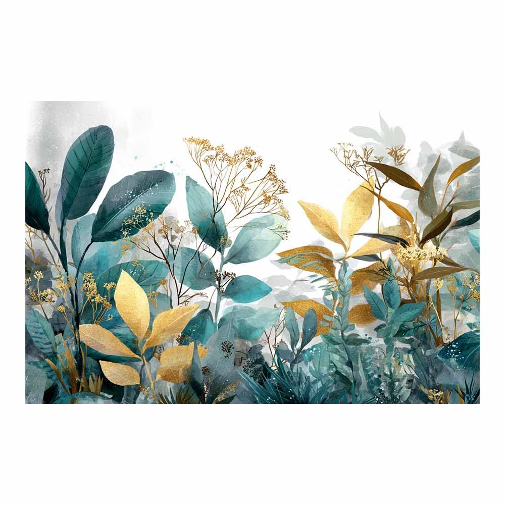 Hoqiu Blue Flowers Wall Canvas Teal Gold Foliage Decor Artwork, Wall Decoration Living Room Bedroom Hallway Stairs Decoration.(Blue)-60X80cm Unframed