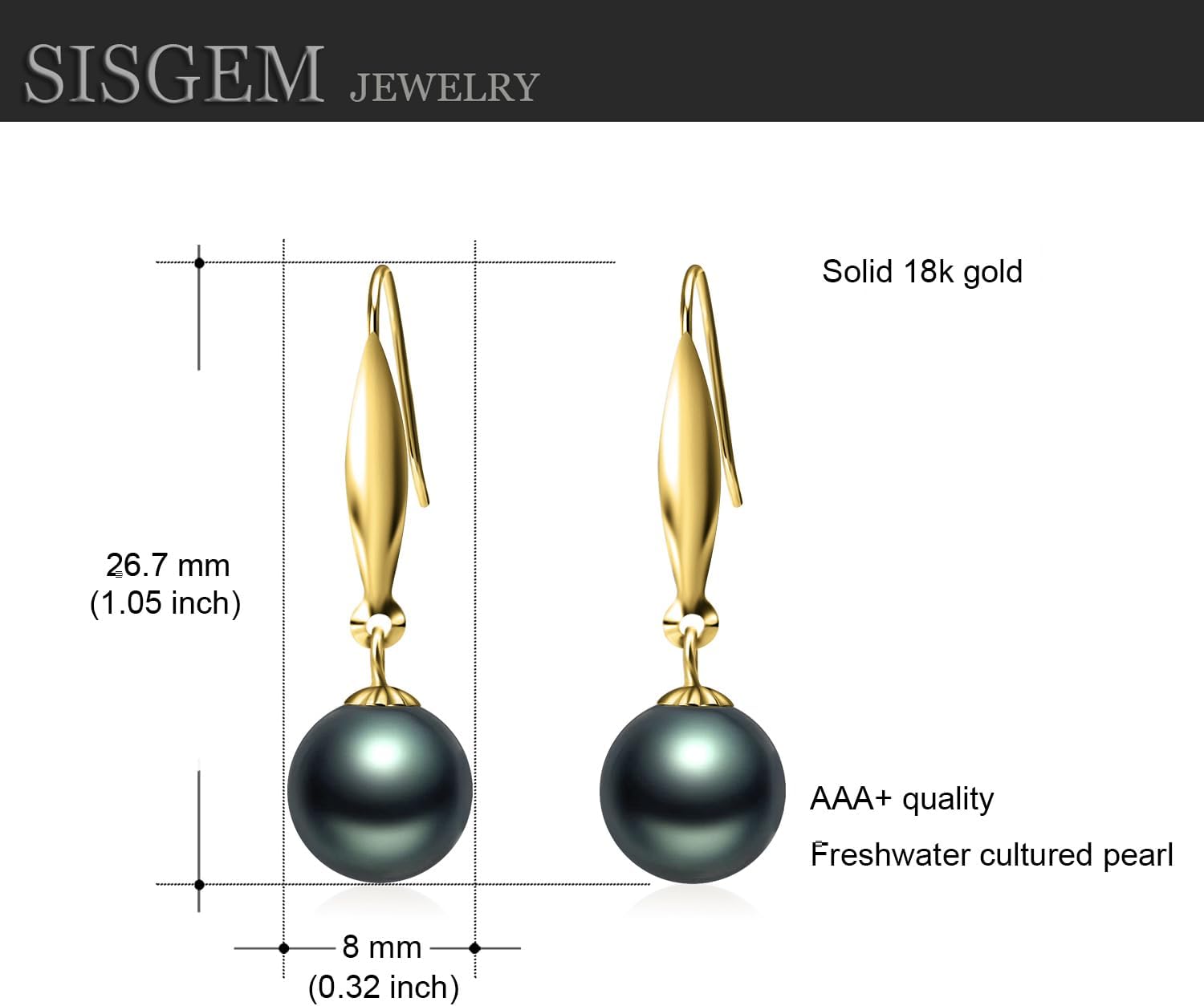 14k Gold Dyed Black Freshwater Cultured Pearl Necklace and Dangle Earrings Set for Women - Image 6