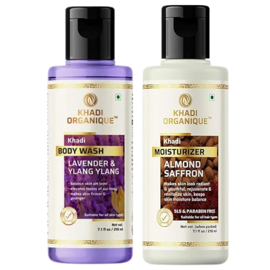 Khadi Organique Lavender & Ylang Ylang Body Wash & Almond Saffron Herbal Moisturizer Lotion Duo for Nourished, Glowing Skin – Suitable for All Skin Types, Men & Women (420 ml)-picture-44