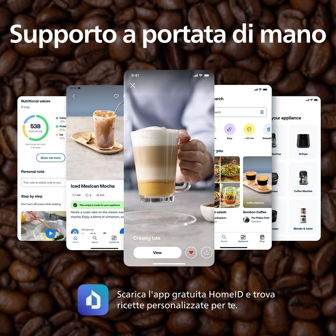 PHILIPS Serie 2200 Macchina da caffè Automatica - 2 bevande, Display Touch, Cappuccino con Montalatte Classico, Macinacaffè in Ceramica, Nero Opaco (EP2220/10)
