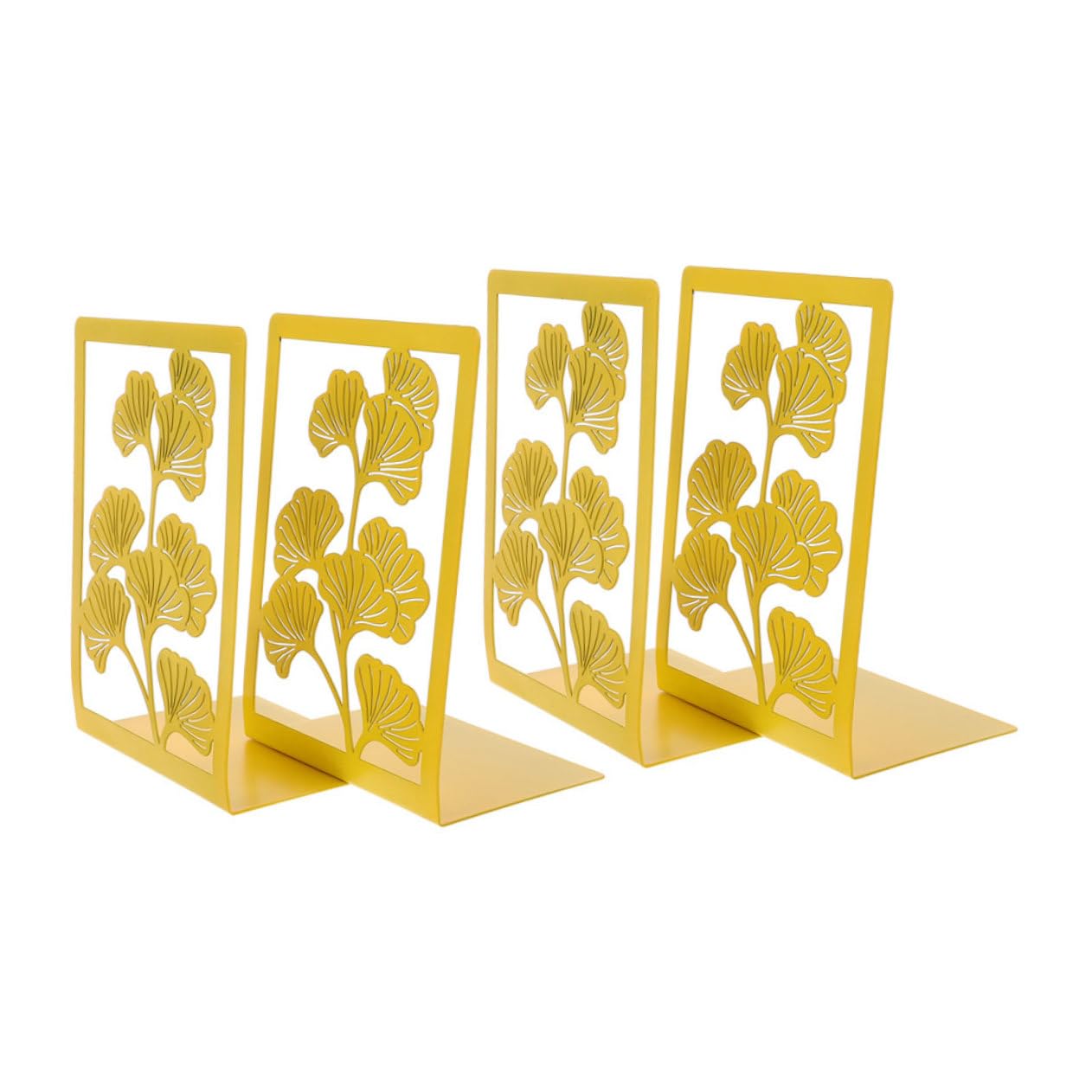 Buchstützen in Ginkgoblatt Form, 4 Stück aus Metall, Gold