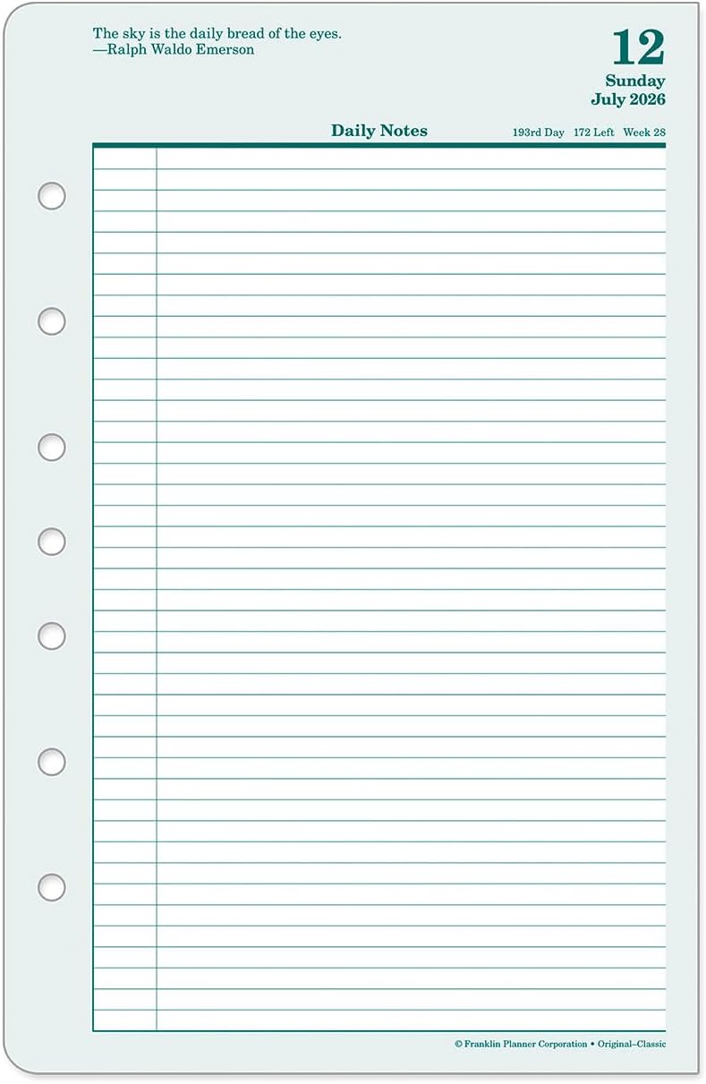 FranklinCovey - Original Ring-Bound Planner Refill - Two Page Per Day (Classic, Jul 2026 - Jun 2027)