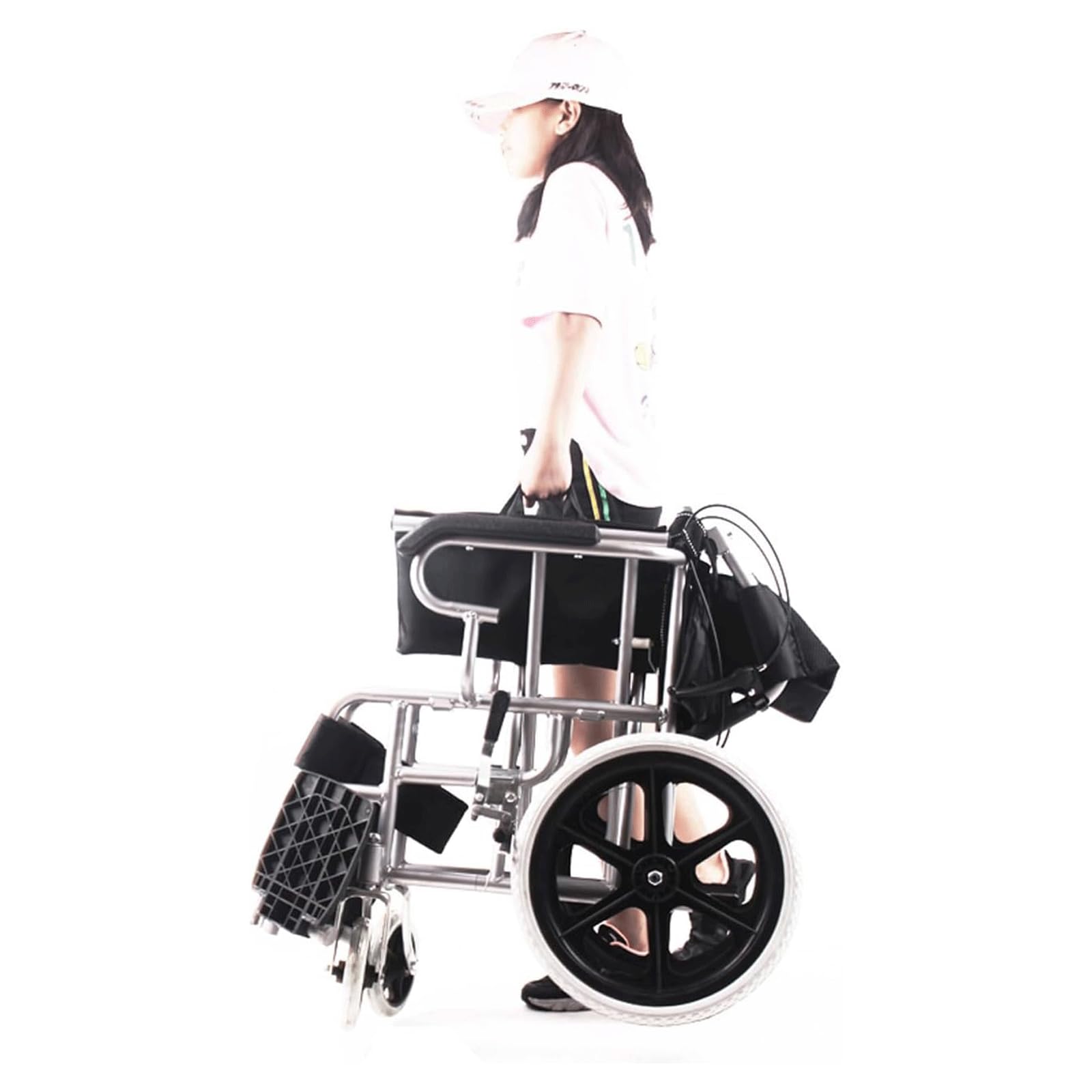 Silla de Ruedas de Seguridad Silla de Transporte Manual Sillas de Ruedas de Acero al Carbono Sillas de Ruedas de Transporte Sillas de Ruedas de Cuidado móvil Silla de Ruedas Plegable Fácil de Usar Fá