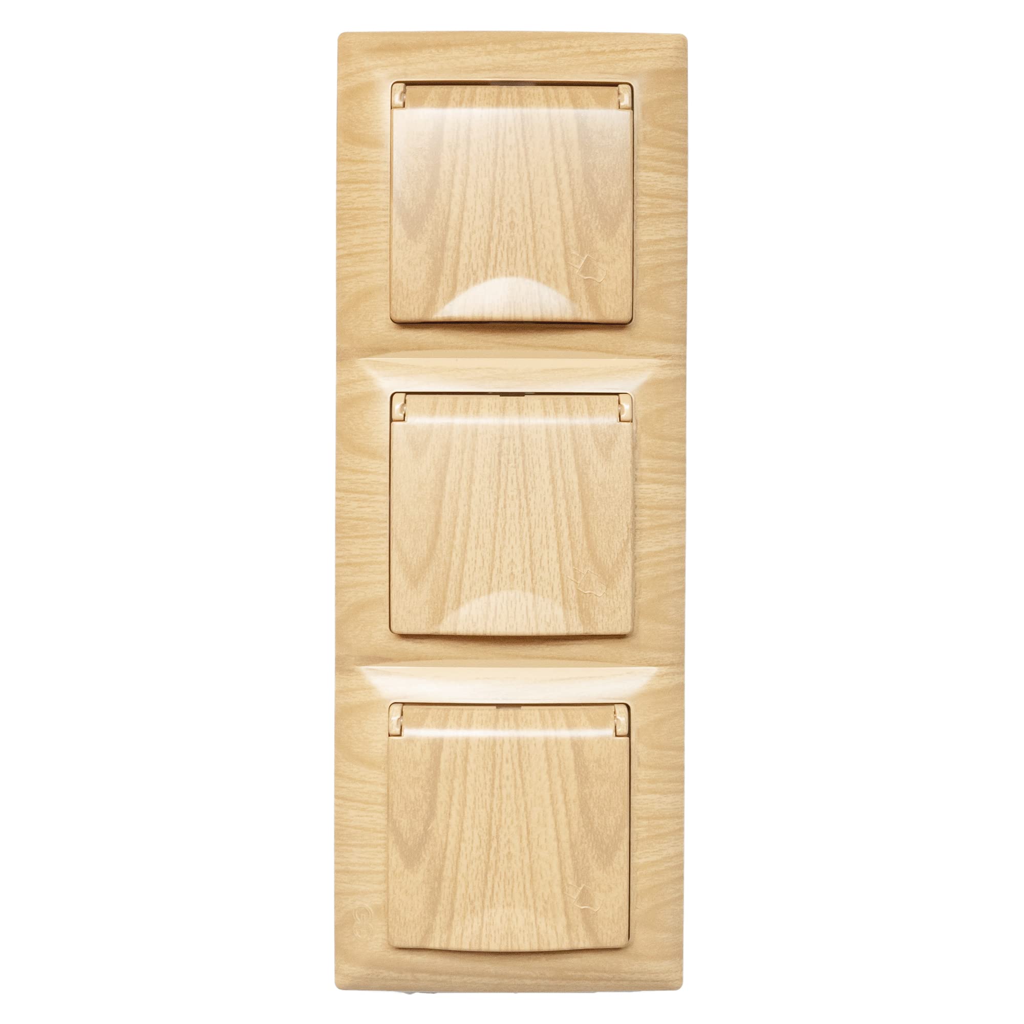 GUNSAN Visage 3er 3-fach Steckdose mit Deckel und Rahmen SET Schutzkontakt Steckdose Unterputz Holz-Optik Beige