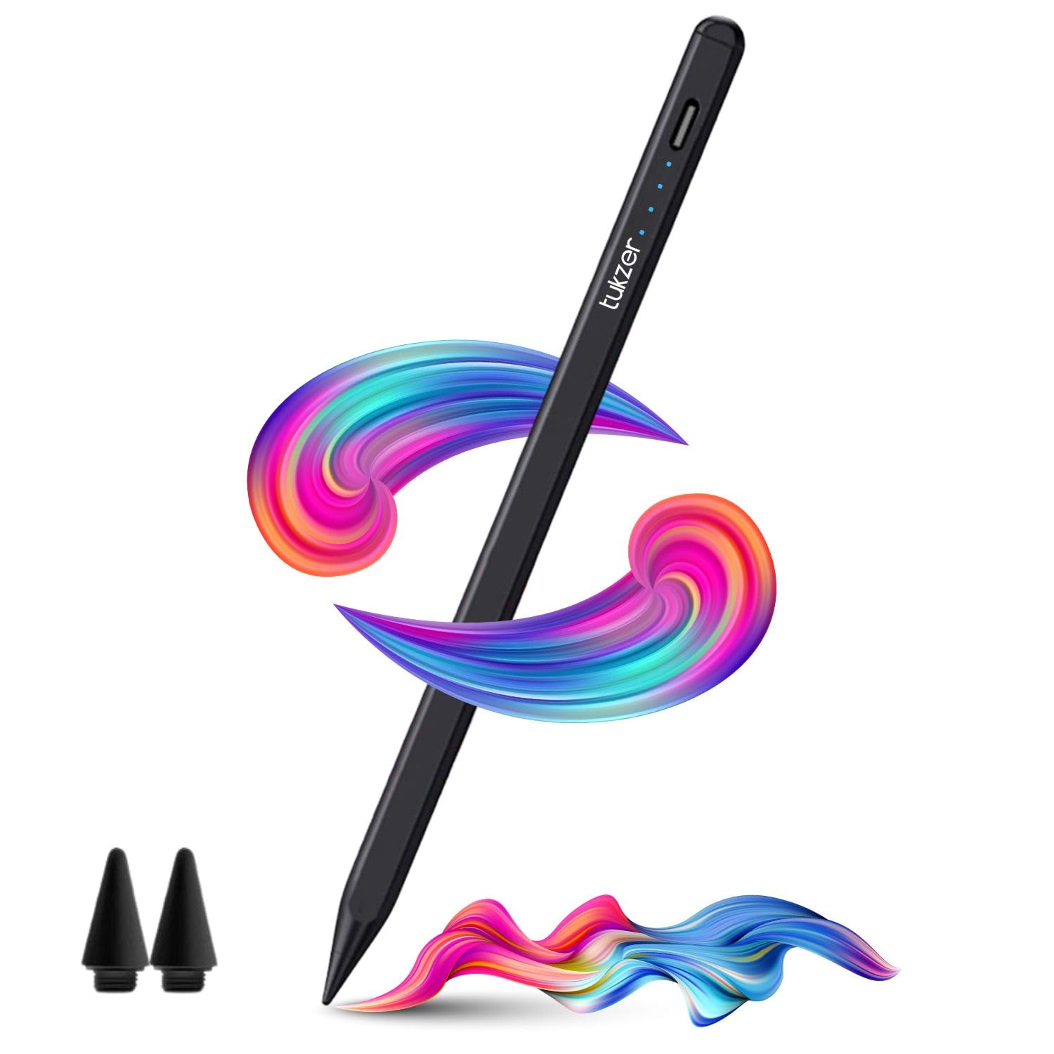 Tukzer Active 2nd Gen Stylus Pen iPad Pencil | Palm Rejection, Tilt Sensor, High Precision| for only iPad 2018 Onwards iPad(6/7/8/9/10) Air(3/4/5) Pro11(1/2/3/4) Pro12.9 (3/4/5/6) Mini(6/5) (Black)
