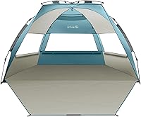 Vista 9 de OutdoorMaster Tienda de campaña de playa para 3-4 personas, fácil instalación y portátil, toldo de refugio solar con protección UV UPF 50+, tragaluz