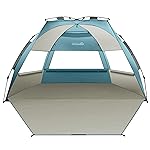 OutdoorMaster Beach Tent Sun Shelter for 3-4 Person, Pop Up Beach Tent Easy Setup with Sandbags, Portable Sun Shade Canopy with Carrying Bag for Beach & Outdoor, UPF50+ UV Protection - Cancun Seashore