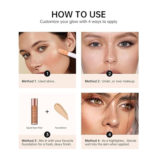 Miniatura 7 de Filtro líquido Halo Glow  Maquillaje resaltador líquido Body Glow Shimmer para la cara  Acabado brillante natural, iluminador facial ligero