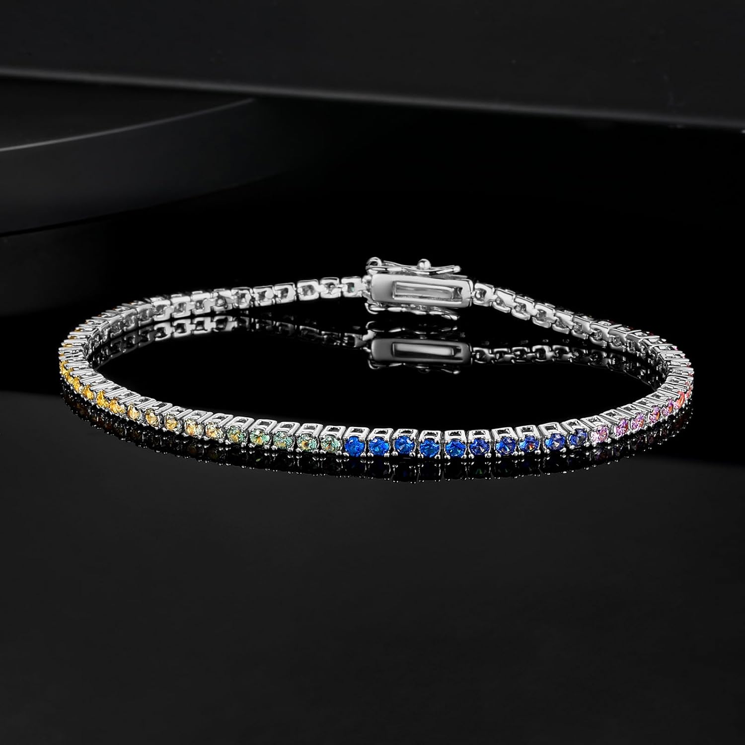 Gemsme 18K White/Yellow Gold Plated Tennis Bracelets for Women Colorful Round/Square Cubic Zirconia Bracelet Multiple Colors Hypoallergenic Jewelry Gift Link 6.7 Inches - Image 4