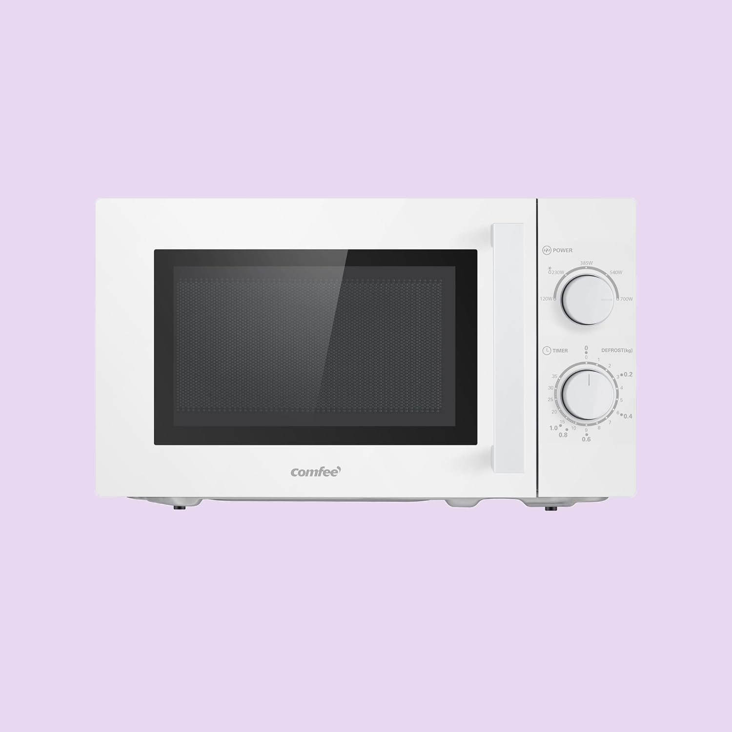A hand wiping the interior of the Comfee CMSN Microwave Oven with a white cloth.