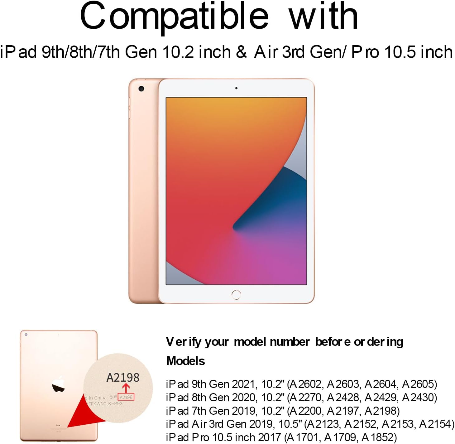 iPad 10.2 Inch 9th Generation Keyboard Case with Touchpad & Built-in Stand, Bluetooth Wireless for iPad 8th Gen/7th Gen/iPad Pro 10.5"/iPad Air 3rd Gen, Ultra-Light 432g