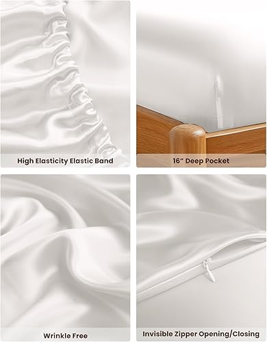 Miniatura 6 de THXSILK Juego de sábanas de 100% seda de morera  Juego de 4 sábanas de seda pura  Sábana encimera, sábana bajera de 16 pulgadas de profundidad, 2