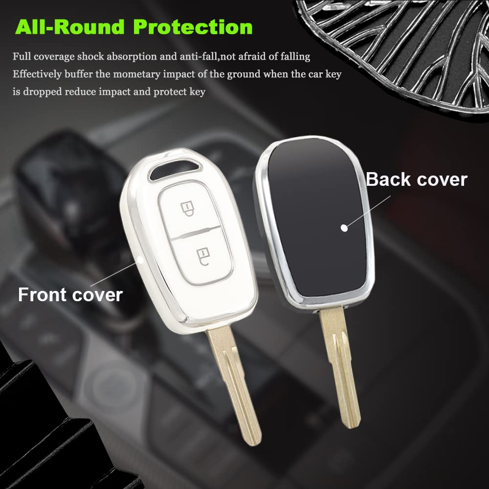ontto Custodia per chiave auto, adatta per Renault Kangoo Dacia Scenic Megane Sandero Captur Twingo, custodia protettiva in TPU per chiavi, portachiavi, custodia per accessori, 2 tasti, colore: bianco