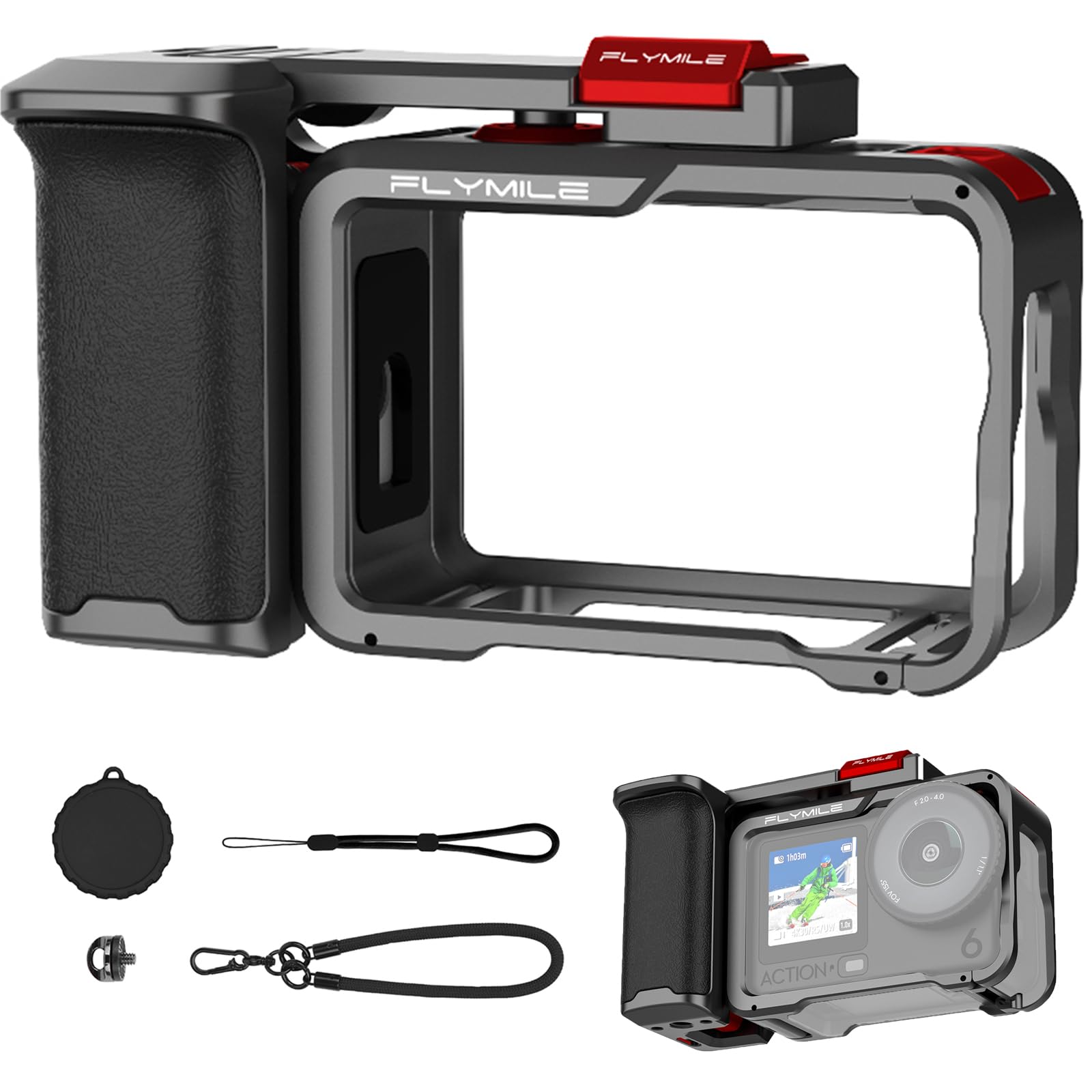 Xplorer Agarre Kit para dji Osmo Action 6, Cámara Agarre+Marco Protector+Lente Cubierta Metal Cámara Jaula Marco Mango de Disparo Expansión Soporte Accesorios para dji Osmo Action 6